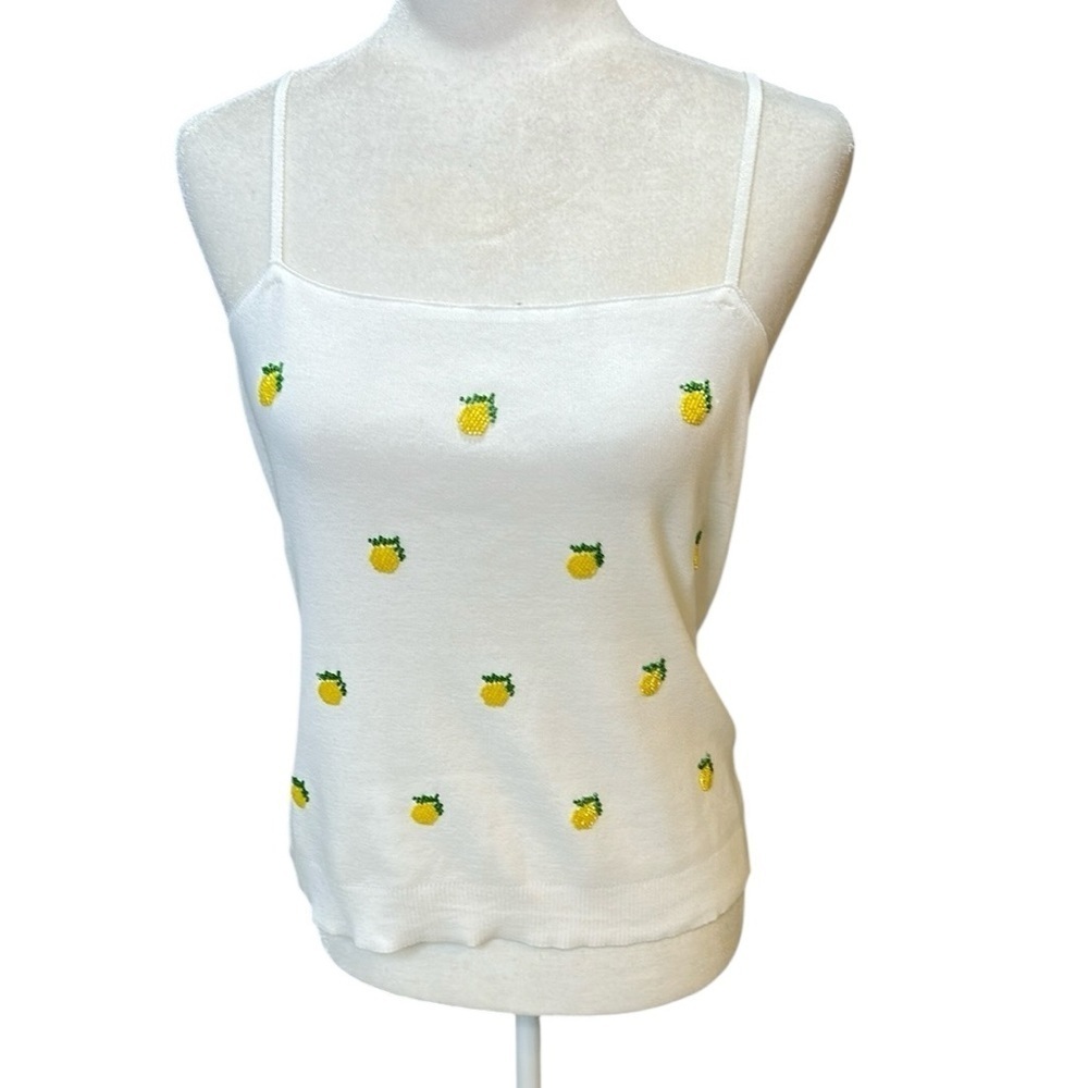 White Beaded Pineapple Print Women's Sweater Top size L